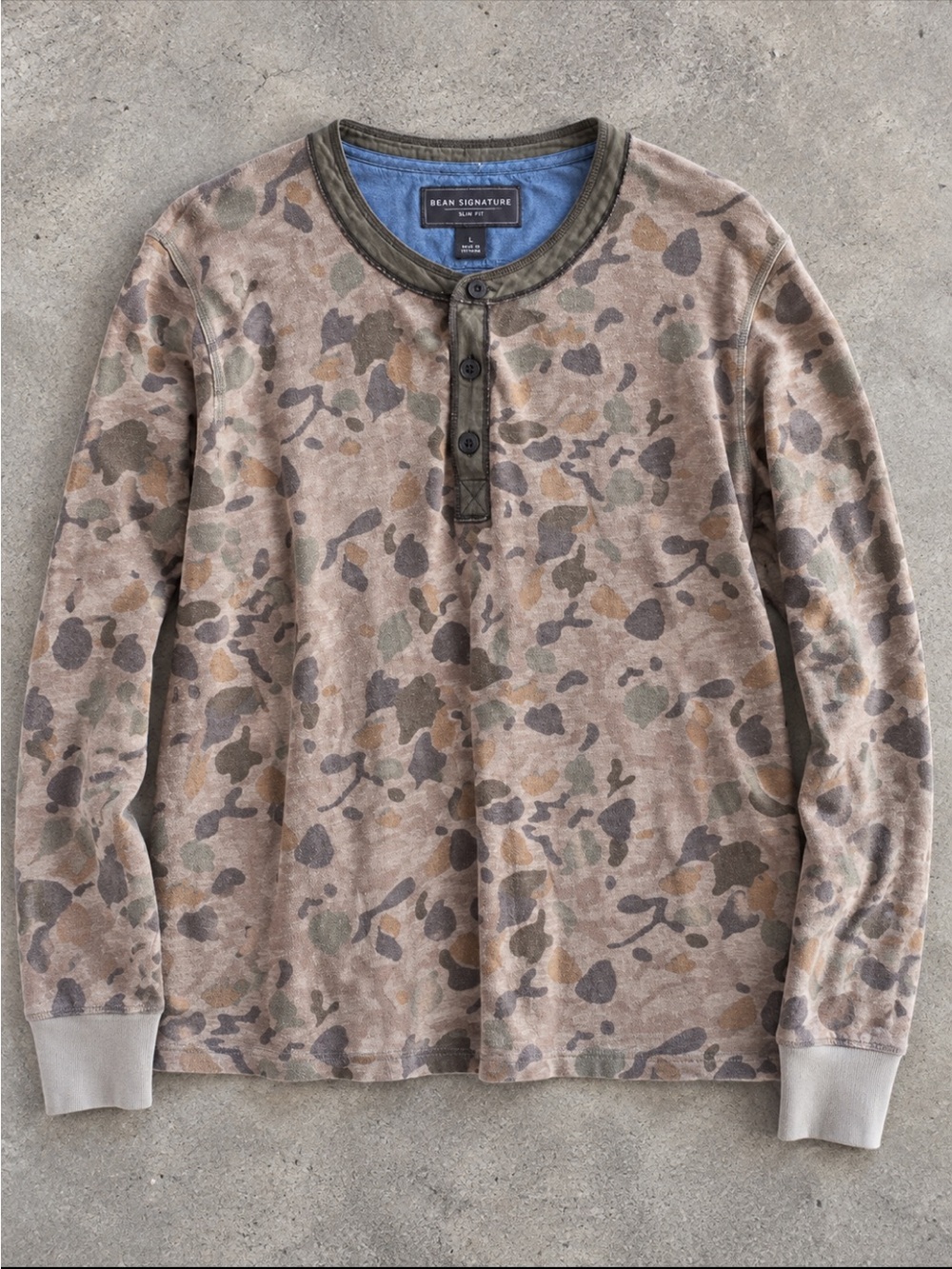 L.L.Bean Signature Camo Henley Shirt Men Large Slim Fit Long Sleeve Streetwear